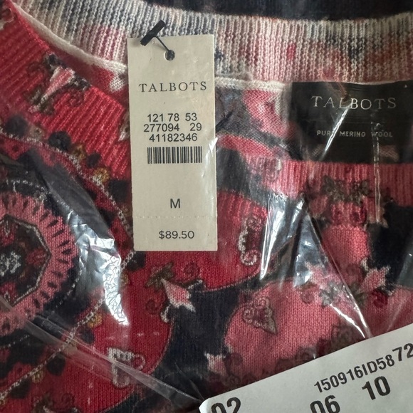 NWT Talbots Merino Wool Sweater Crewneck 3/4 Sleeve Pomodoro Paisley Print Med - Picture 8 of 8